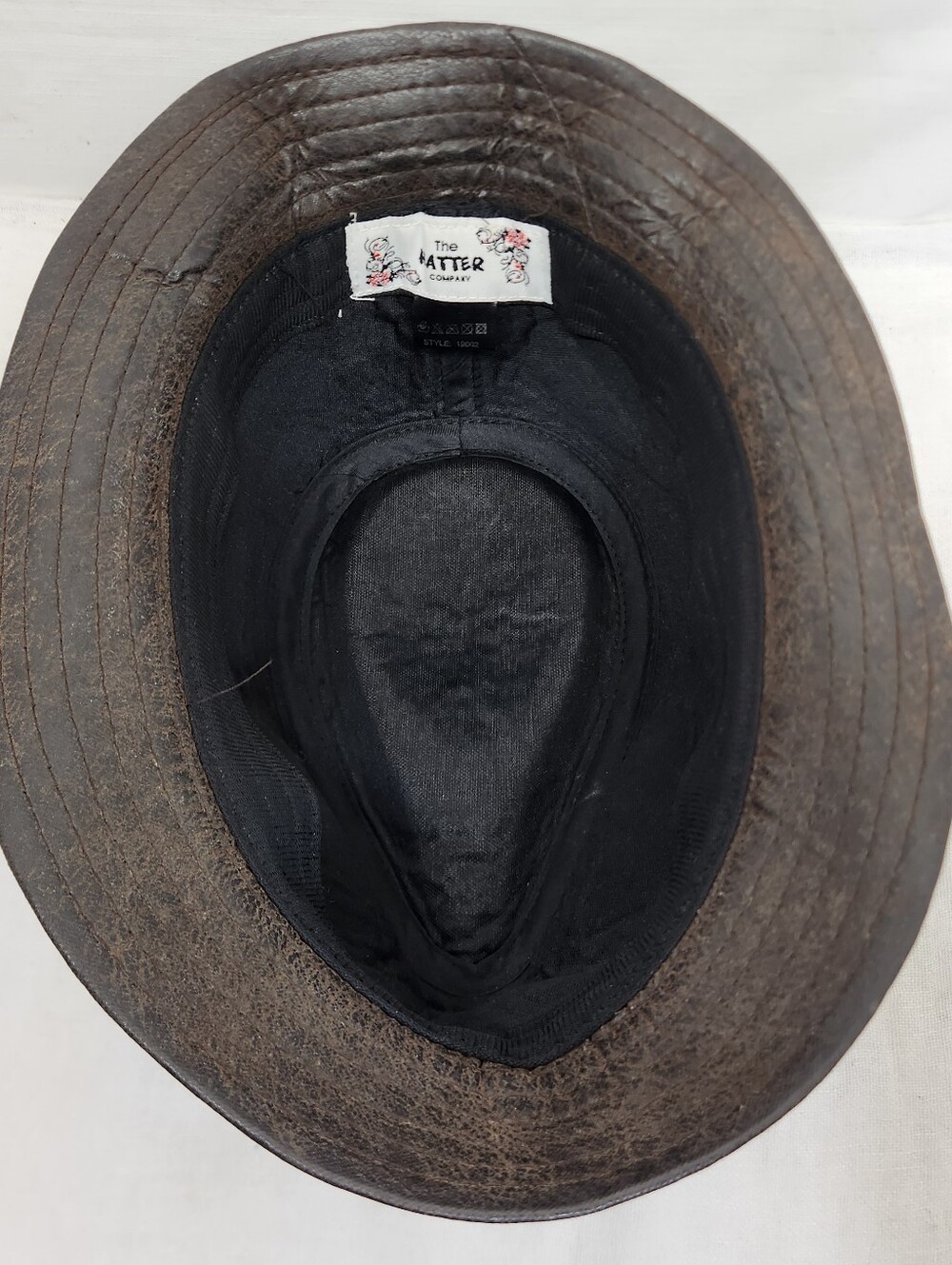 Hatter Company Mens Brown Faux Leather Fedora Size Large Zipper Detail - Picture 4 of 7